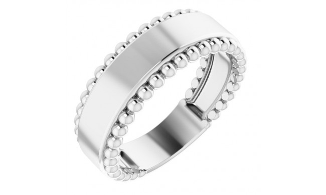 14K White Engravable Beaded Ring