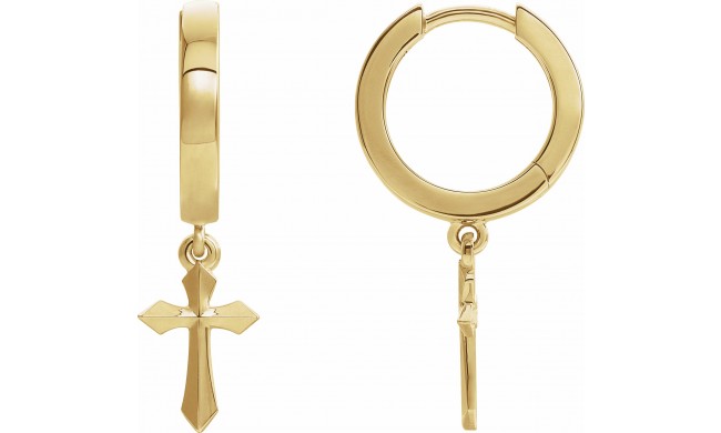 14K Yellow Cross Drop Earrings