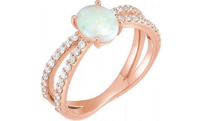 14K Rose Opal & 1/3 CTW Diamond Ring