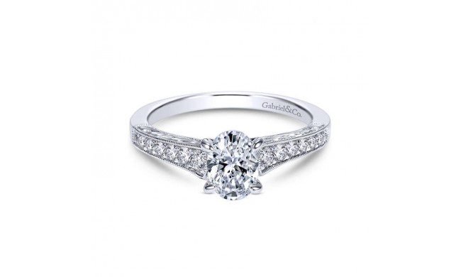 Gabriel & Co. 14k White Gold Victorian Straight Engagement Ring