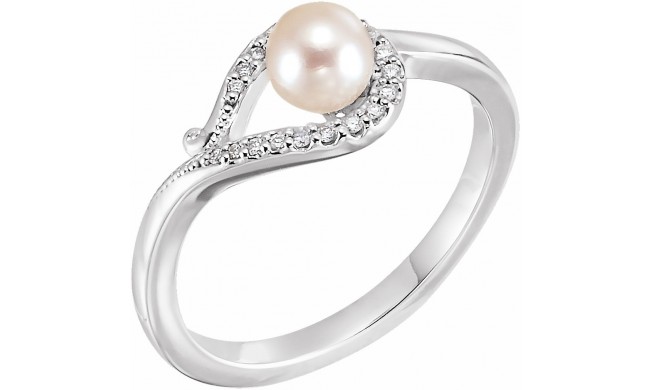 14K White Freshwater Cultured Pearl & .07 CTW Diamond Bypass Ring