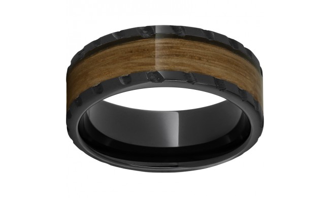 Black Diamond Ceramic Pipe Cut Band with Single Malt Barrel Aged Inlay and Scored Edge