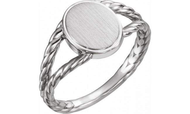 14K White 11x9 mm Oval Rope Signet Ring