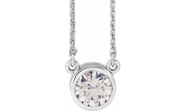 14K White 6.5 mm Round Cubic Zirconia Bezel-Set Solitaire 18 Necklace