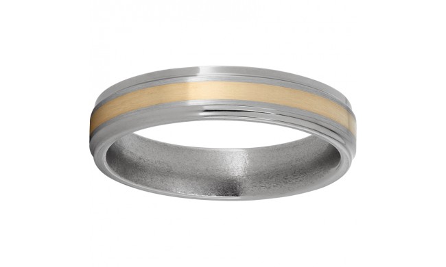 Titanium Flat Band with Grooved Edges, a 2mm 14K Yellow Gold Inlay and Satin Finish