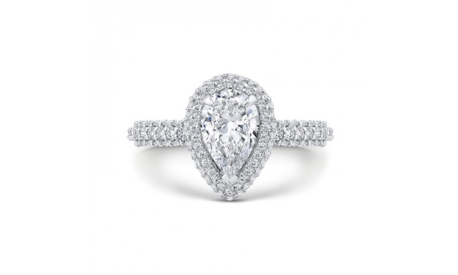 Shah Luxury 14K White Gold Pear Diamond Halo Engagement Ring (Semi-Mount)