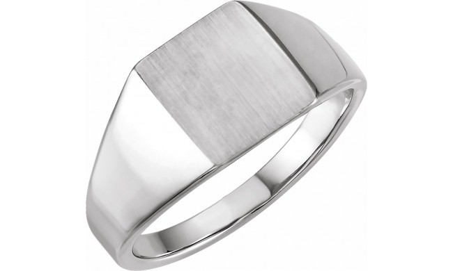 14K White 12x10 mm Rectangle Signet Ring