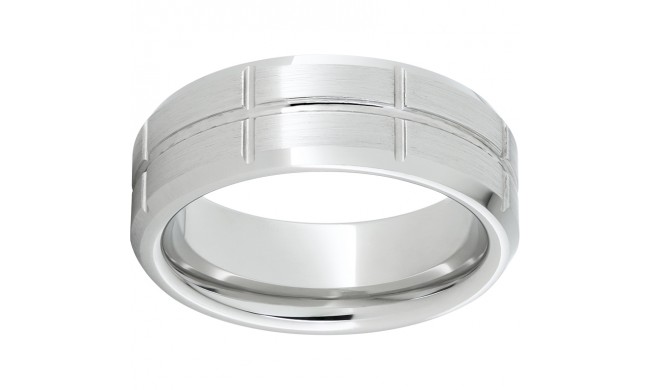 Serinium Beveled Edge Band with Rectangular Grooves and Satin Finish