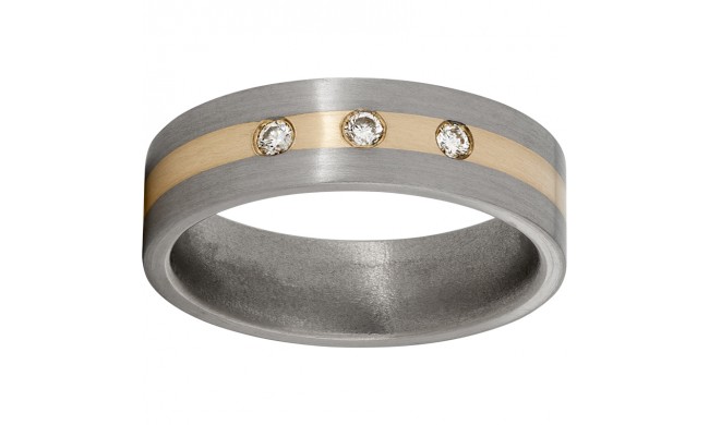Titanium Flat Band with a 2mm 14K Yellow Gold Inlay, Three 3-point Diamonds, and Satin Finish