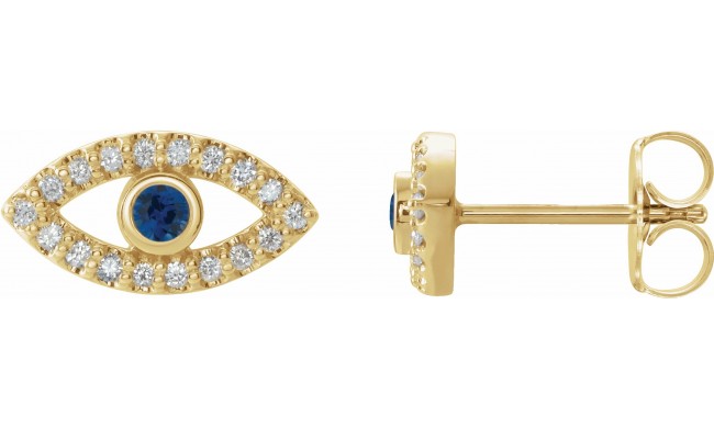 14K Yellow Blue Sapphire & White Sapphire Earrings