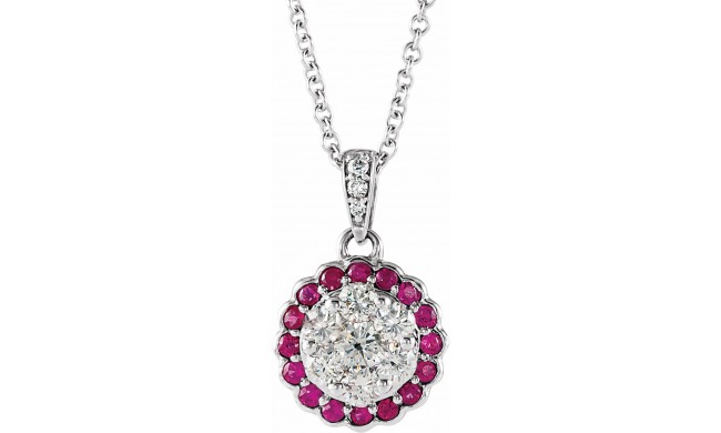 14K White Ruby & 1/3 CTW Diamond Necklace