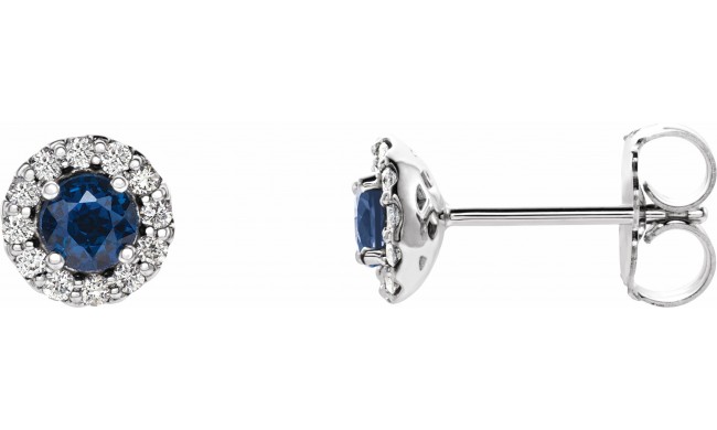14K White Blue Sapphire & 1/10 CTW Diamond Earrings