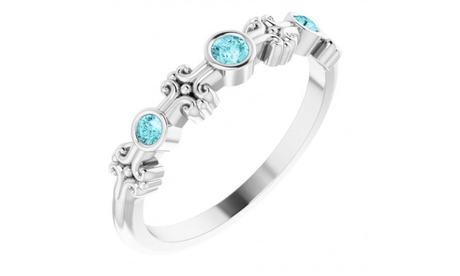 14K White Blue Zircon Bezel-Set Ring