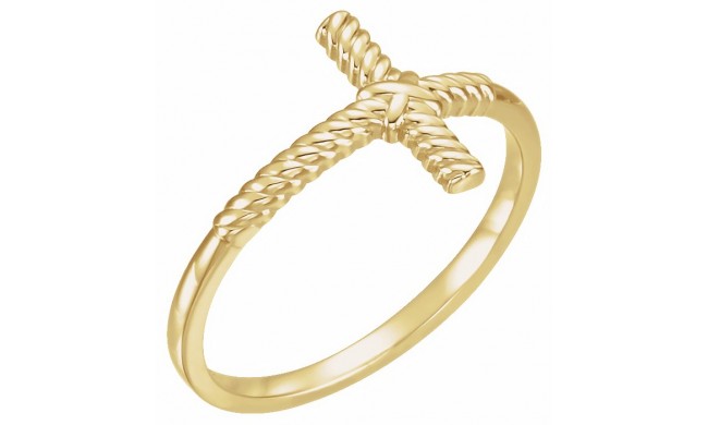 14K Yellow Rope Sideways Cross Ring