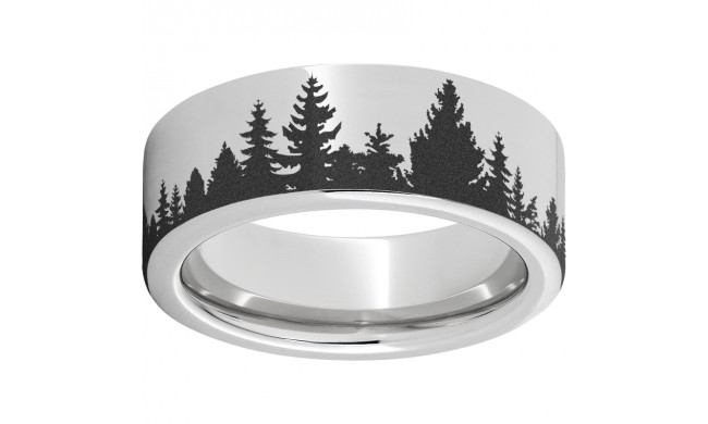 Serinium Pipe Cut Band with Pine Trees Laser Engraving