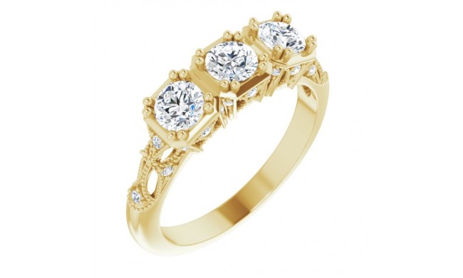 14K Yellow 9/10 CTW Diamond Vintage-Inspired Three-Stone Anniversary Band