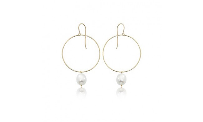 Carla 14k Yellow Gold Hoops with Dangling Pearl