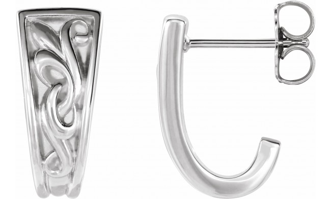 14K White Vintage-Inspired J-Hoop Earrings