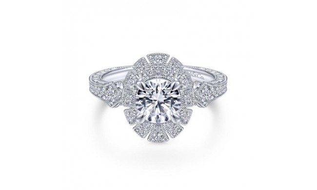 Gabriel & Co. 14k White Gold Art Deco Halo Engagement Ring