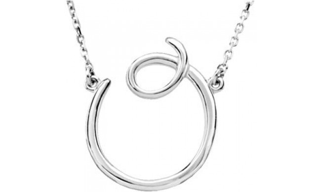 14K White Script Initial O 16 Necklace