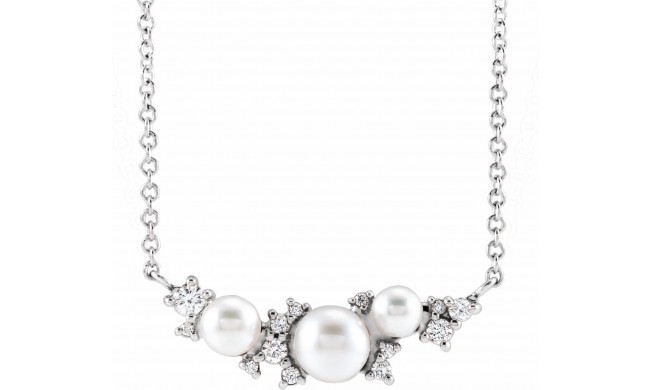 14K White Akoya Cultured Pearl & .08 CTW Diamond 18 Necklace