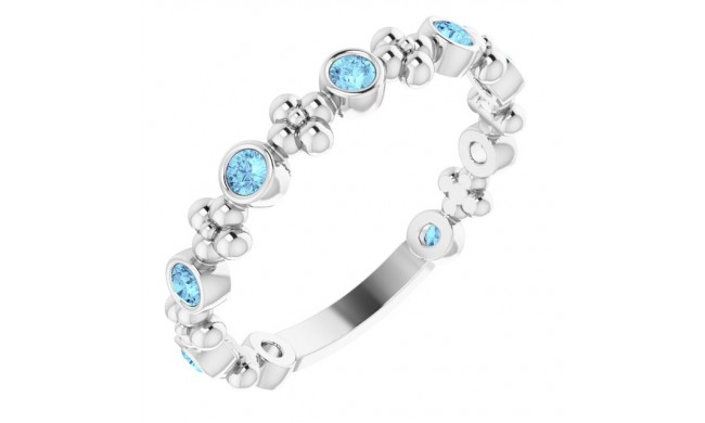 14K White Aquamarine Beaded Ring