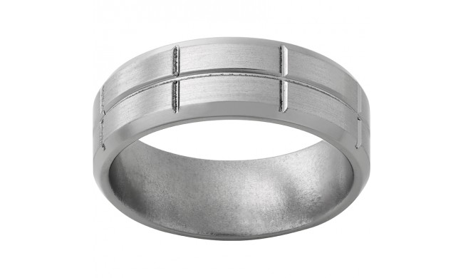 Titanium Beveled Edge Band with Vertical and Horizontal Grooves and Satin Finish