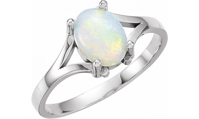 14K White Opal Ring