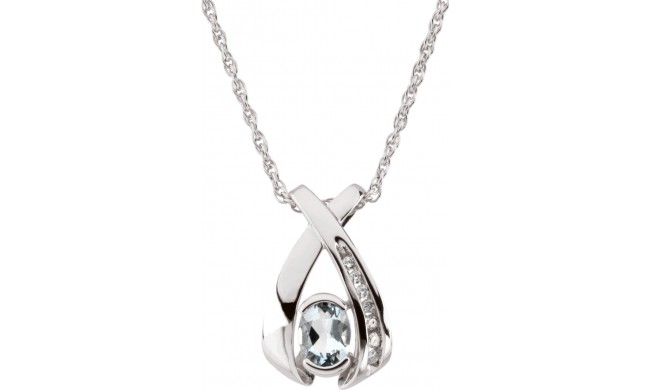 14K White 7x5 mm Oval Aquamarine & .08 CTW Diamond 18 Necklace