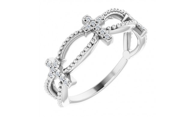 14K White .08 CTW Diamond Stackable Cross Ring