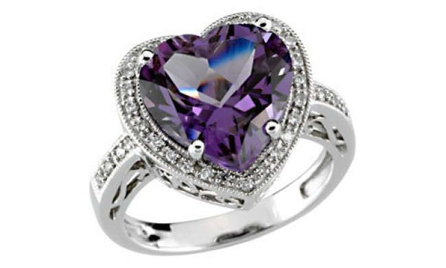 14K White Amethyst & 1/6 CTW Diamond Ring