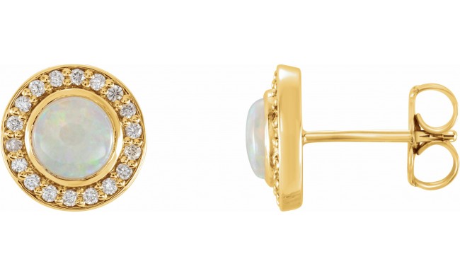 14K Yellow 5 mm Opal & 1/6 CTW Diamond Halo-Style Earrings