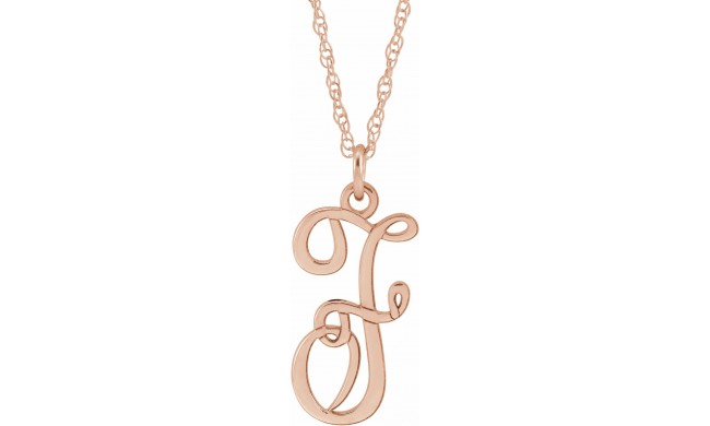 14K Rose Script Initial F 16-18 Necklace