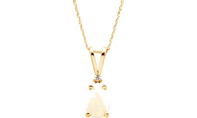 14K Yellow 9x6 mm Pear Opal & .02 CT Diamond 18 Necklace