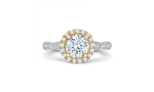 Shah Luxury 14K Two-Tone Gold Round Diamond Halo Vintage Engagement Ring (Semi-Mount)