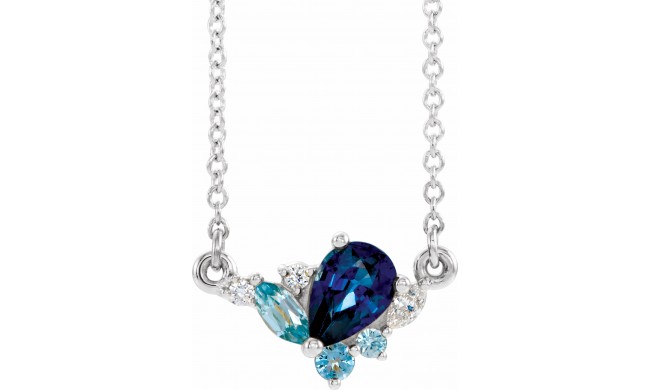 14K White Multi-Gemstone & .06 CTW Diamond 18 Necklace