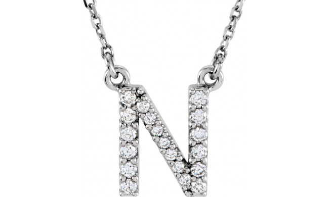 14K White Initial N 1/8 CTW Diamond 16 Necklace