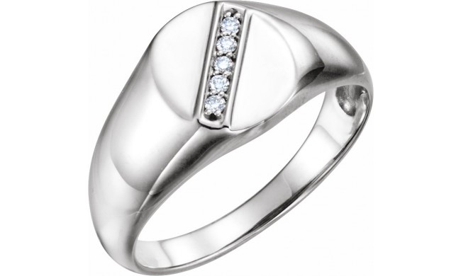 14K White .08 CTW Diamond 11x10 mm Oval Signet Ring