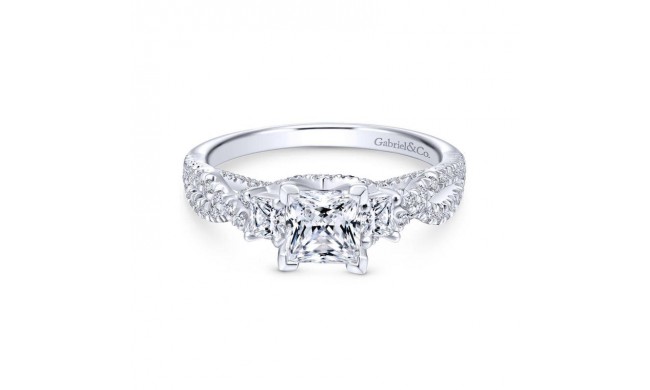 Gabriel & Co. 14k White Gold Contemporary 3 Stone Engagement Ring