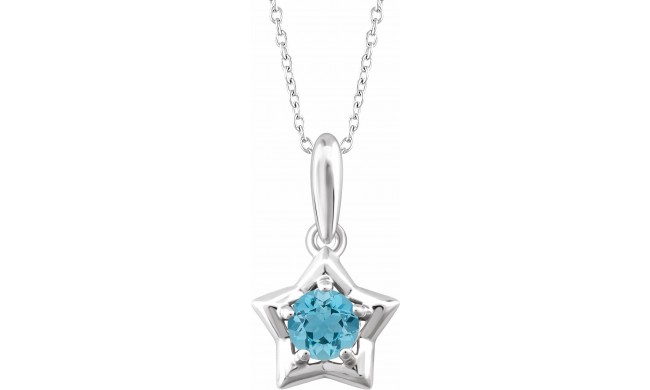 14K White 3 mm Round March Youth Star Birthstone 15 Necklace