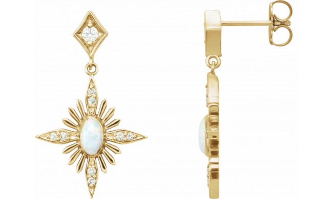 14K Yellow Australian Opal & 1/6 CTW Diamond Celestial Earrings