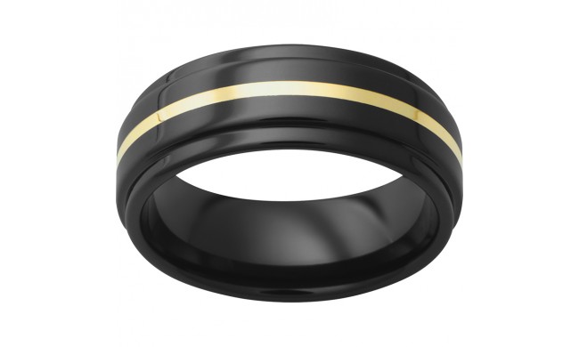 Black Diamond Ceramic Flat Band with Grooved Edges and 1mm 18k yellow gold Inlay