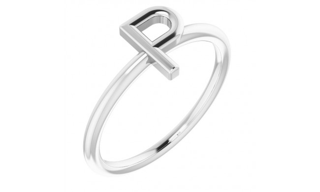 14K White Initial P Ring