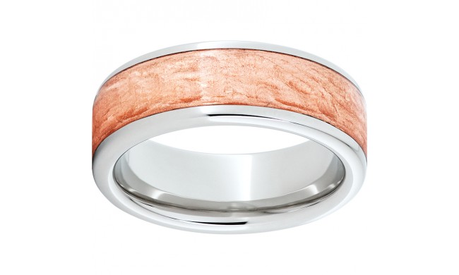 Serinium Pipe Cut Band with Bark Finish Copper Inlay