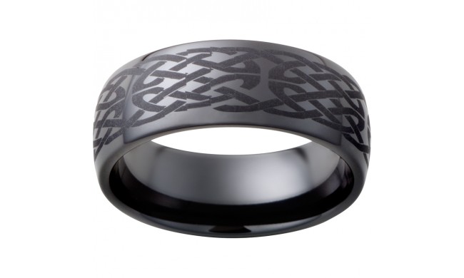 Black Diamond Ceramic Domed Band with Knot Laser Engraving