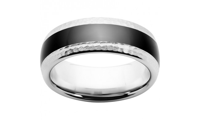 Serinium Domed Band with Black CeramicInlay and Hammered Edge Finish