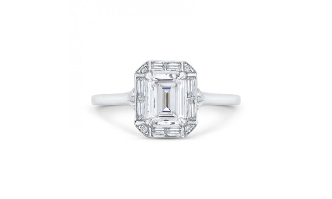 Shah Luxury Emerald Cut Diamond Engagement Ring with Round Shank In 14K White Gold (Semi-Mount)