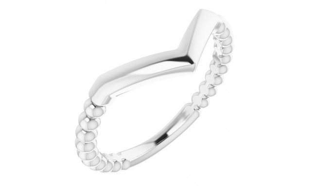 14K White Stackable Beaded V Ring