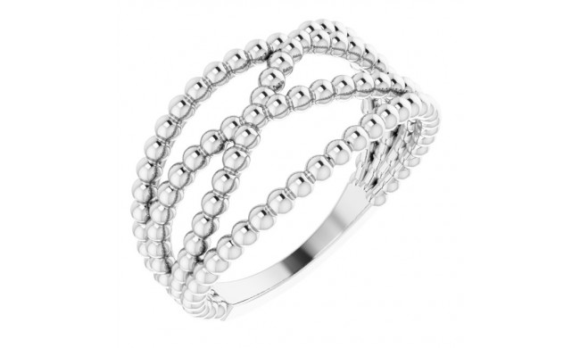 14K White Beaded Criss-Cross Ring