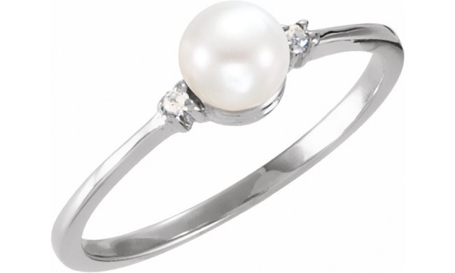 14K White Freshwater Cultured Pearl & .025 CTW Diamond Ring